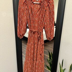 Max Studio Rust color Floral Long Sleeve Dress